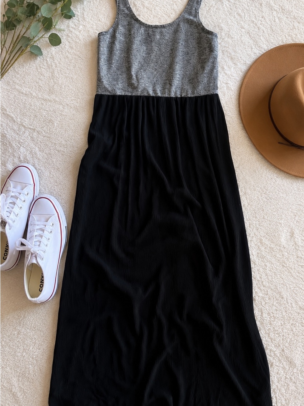 LOFT Petite Colorblock Maxi Dress Gray & Black Sleeveless Casual XS Petite